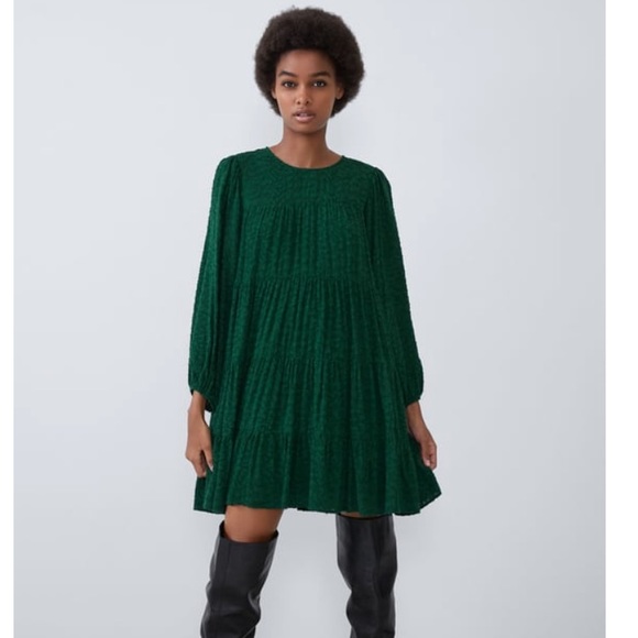slim fit dress slacks Green Poplin Tiered Midi Dress  Aquarius Brand